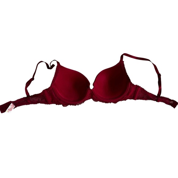 La Vie En Rose Red Wine Satin & Lace Bra- Size 34B - Picture 4 of 7